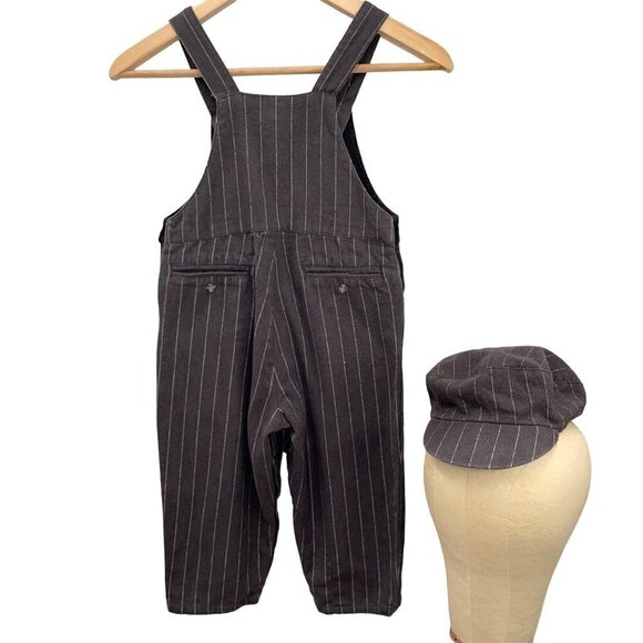 Vintage GAP Toddler XXL (24 M) Cotton Pinstripe Retro Newsboy Overalls & Hat - Picture 4 of 6